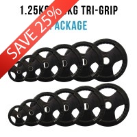 Southern Olympic Tri-grip Rubber Weight Plate Pair Package 107.5kg ( 1.25kg - 20 kg Pair ) Southern Olympic Tri-grip Rubber Weight Plate Pair Package 107.5kg ( 1.25kg - 20 kg Pair )