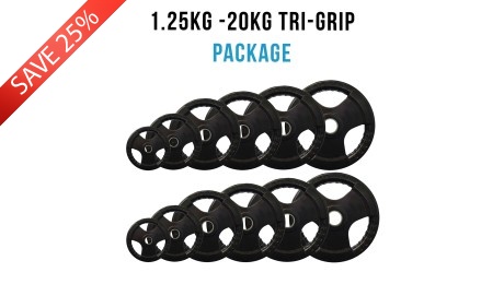 Southern Olympic Tri-grip Rubber Weight Plate Pair Package 107.5kg ( 1.25kg - 20 kg Pair ) Southern Olympic Tri-grip Rubber Weight Plate Pair Package 107.5kg ( 1.25kg - 20 kg Pair )